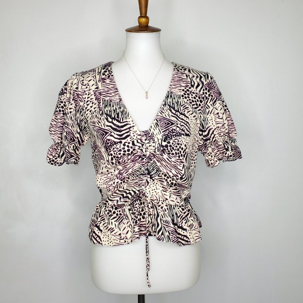 Topshop Margot Animal Print Contemporary Trendy V-Neck Top Size 4